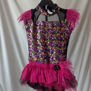 Weissman Multicolor Sequin & Hot Pink Feather Dance Costume